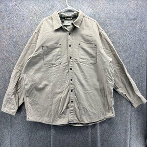 L.L. Bean Shirt Mens 2XL Beige Flannel Lined Long Sleeve Button Up Heavyweight
